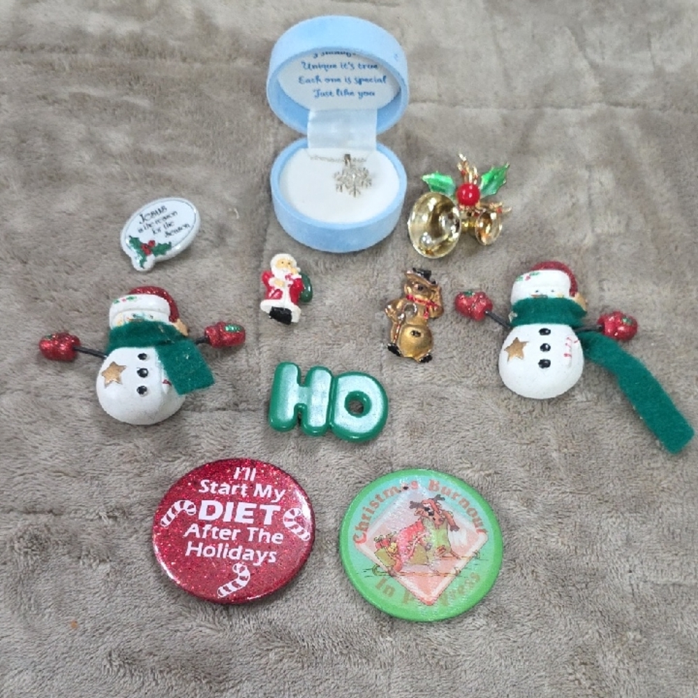 Christmas Jewelry Bundle (10)Snowflake Necklace Pins Novelty Miscellaneous READ